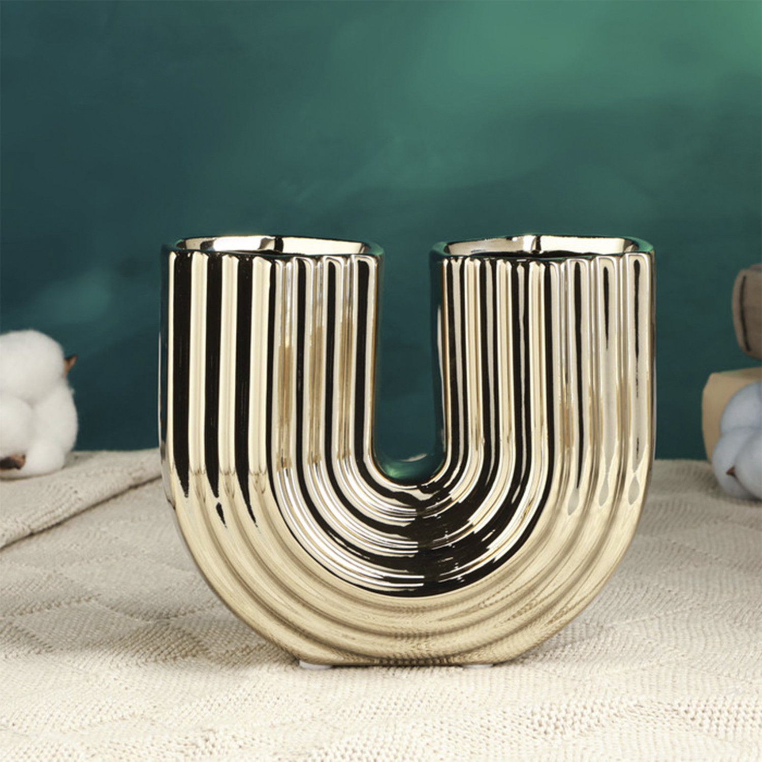 Ваза «Милли», 14.5×14.5×12 см, керамика, золотистая