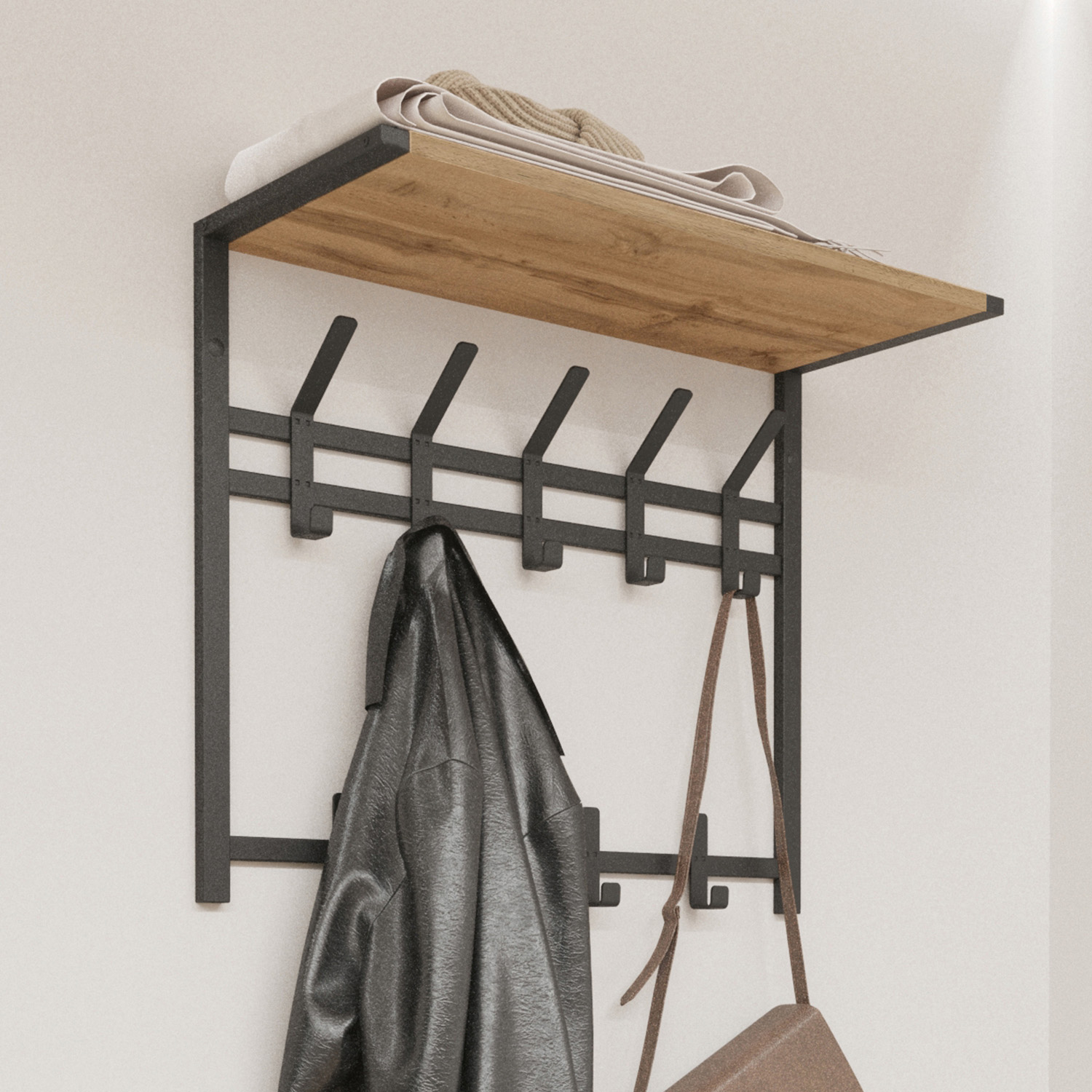 Вешалка настенная с полкой 2-х ярусная 670х270х545мм "Торонто 22Д" Черная ВСПТ22Д Ч ("ЗМИ") *1