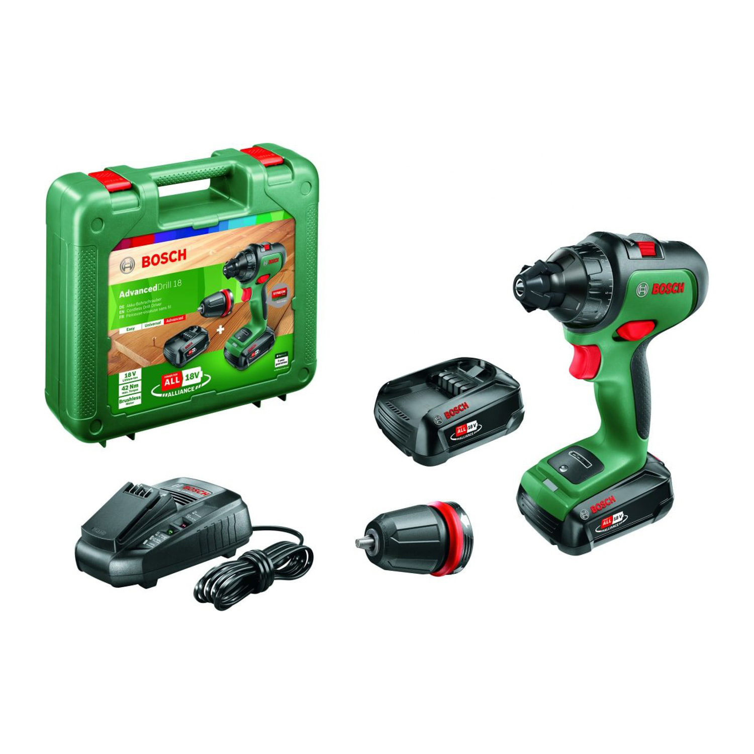 Дрель-шуруповерт 18В 2скор.0-430/0-1350об/мин 36Нм 2,5Ач (без АКБ/ЗУ) LI-IONAdvancedDrill18 BOSCH *1