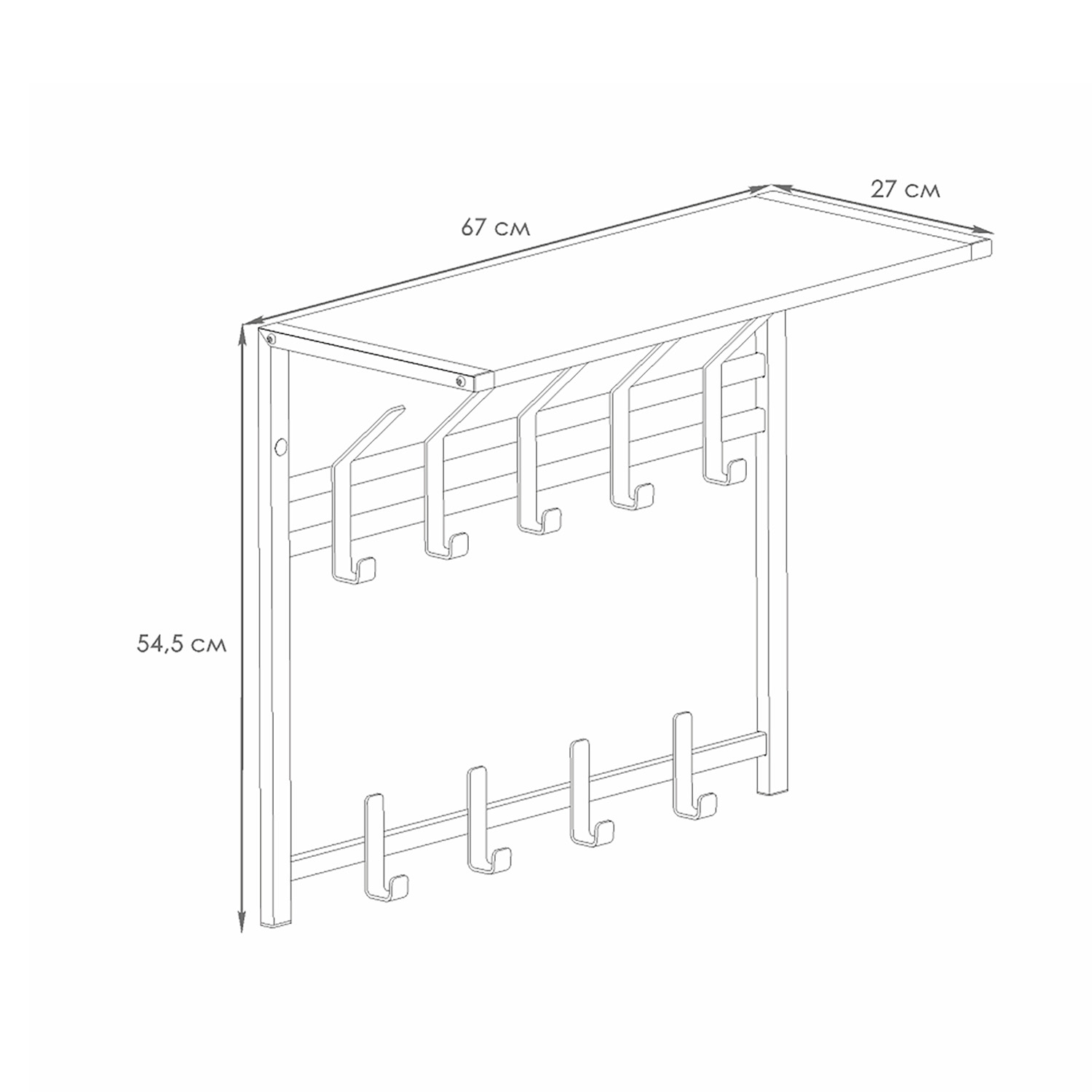 Вешалка настенная с полкой 2-х ярусная 670х270х545мм "Торонто 22Д" Белая ВСПТ22Д Б ("ЗМИ") *1