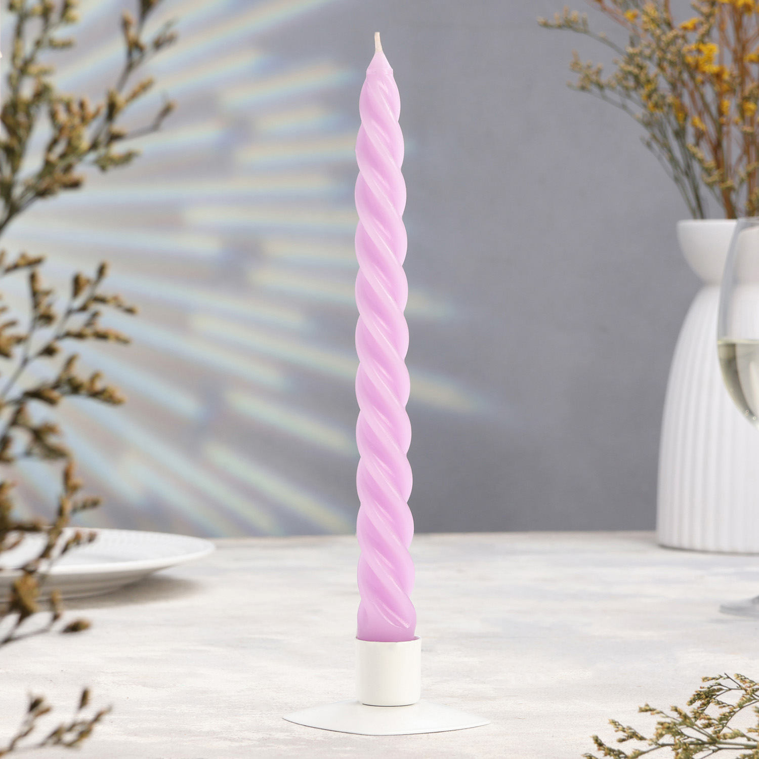 Набор свечей витых, 2,3х 24,5 см, 5 ч, 50 г, 4 штуки, сиреневый 7691003