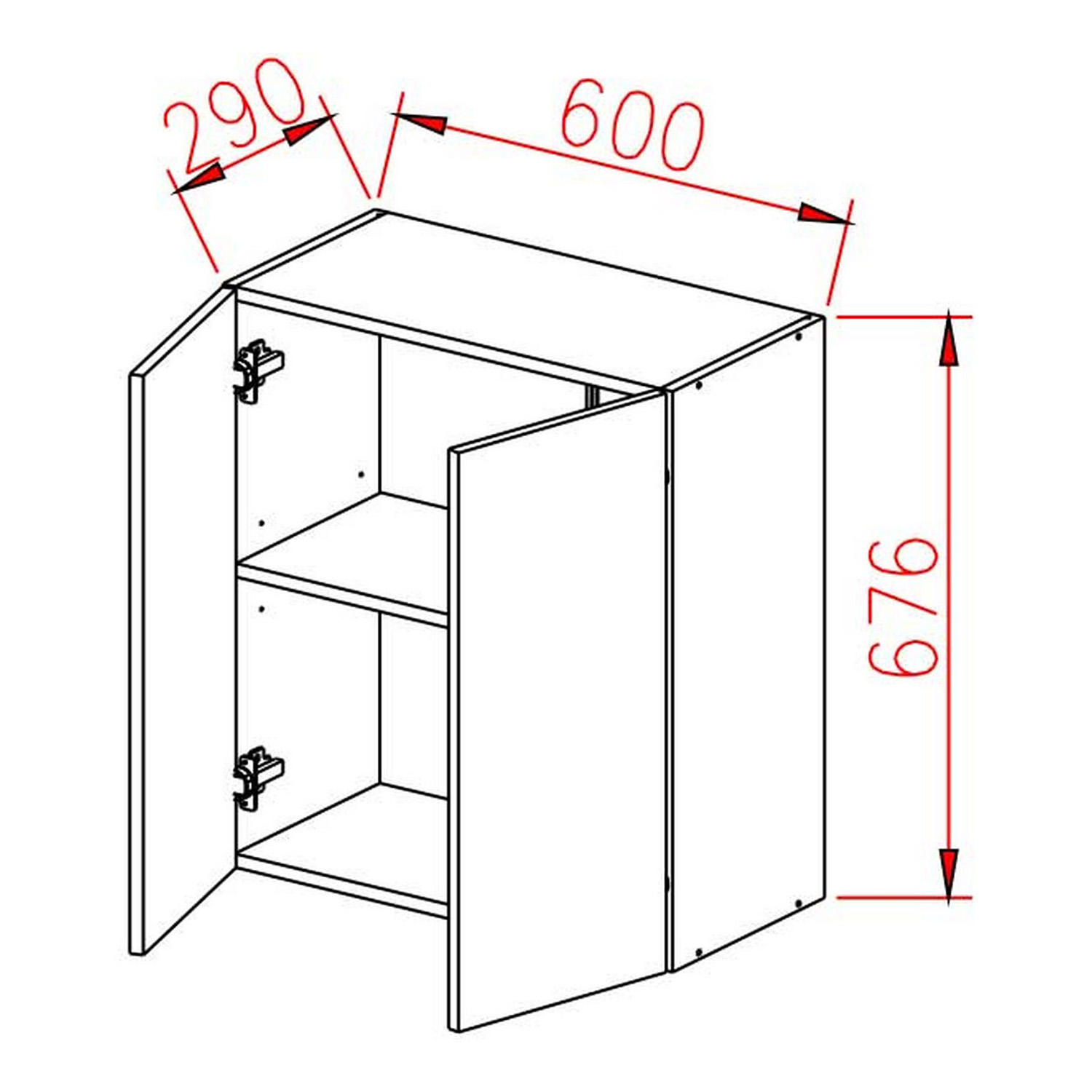 Шкаф навесной 600х676х290 мм BROZEX-WOOD Эрика, с двумя дверцами, светло-бежевый / ясень капучино софт