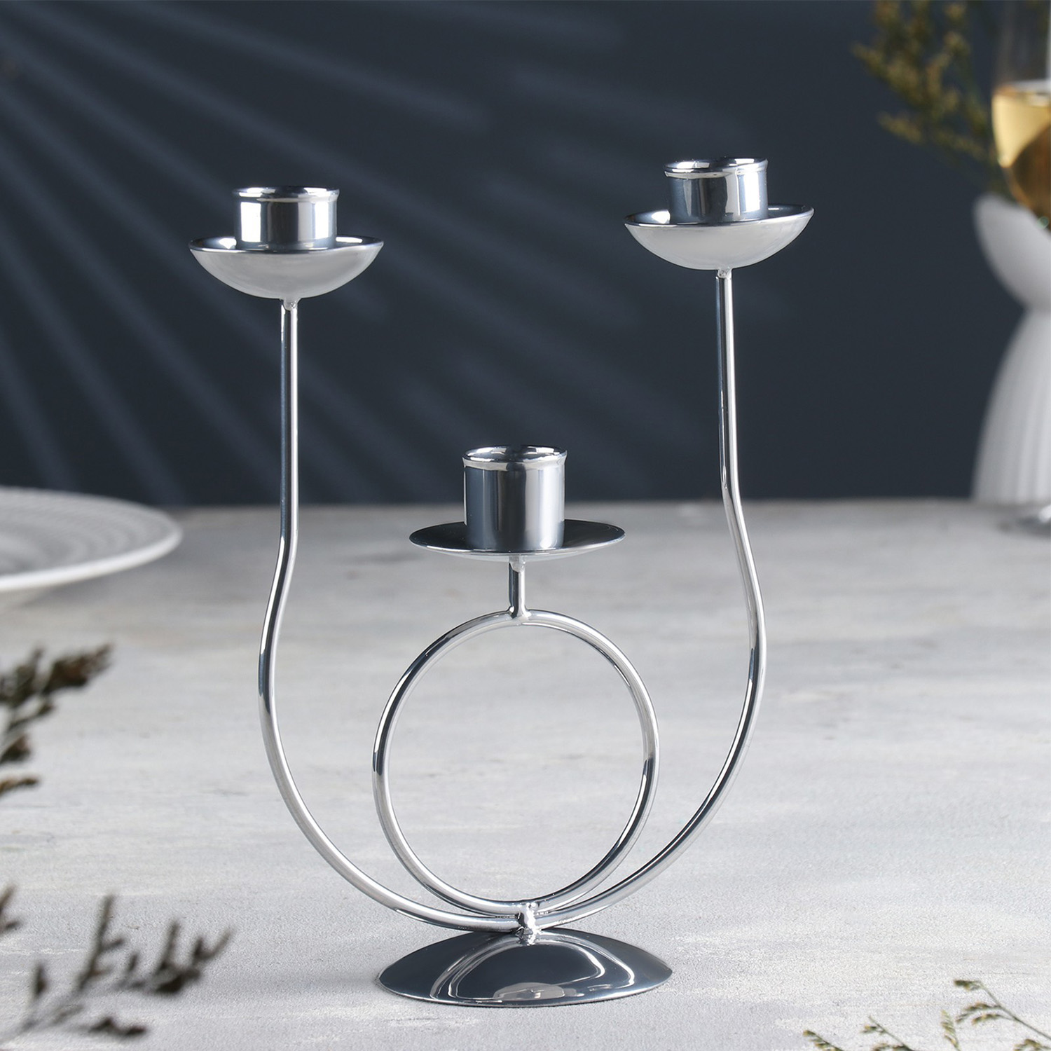 Подсвечник "Трио" металл на 3 свечи, 17х18 см, хром 9928366