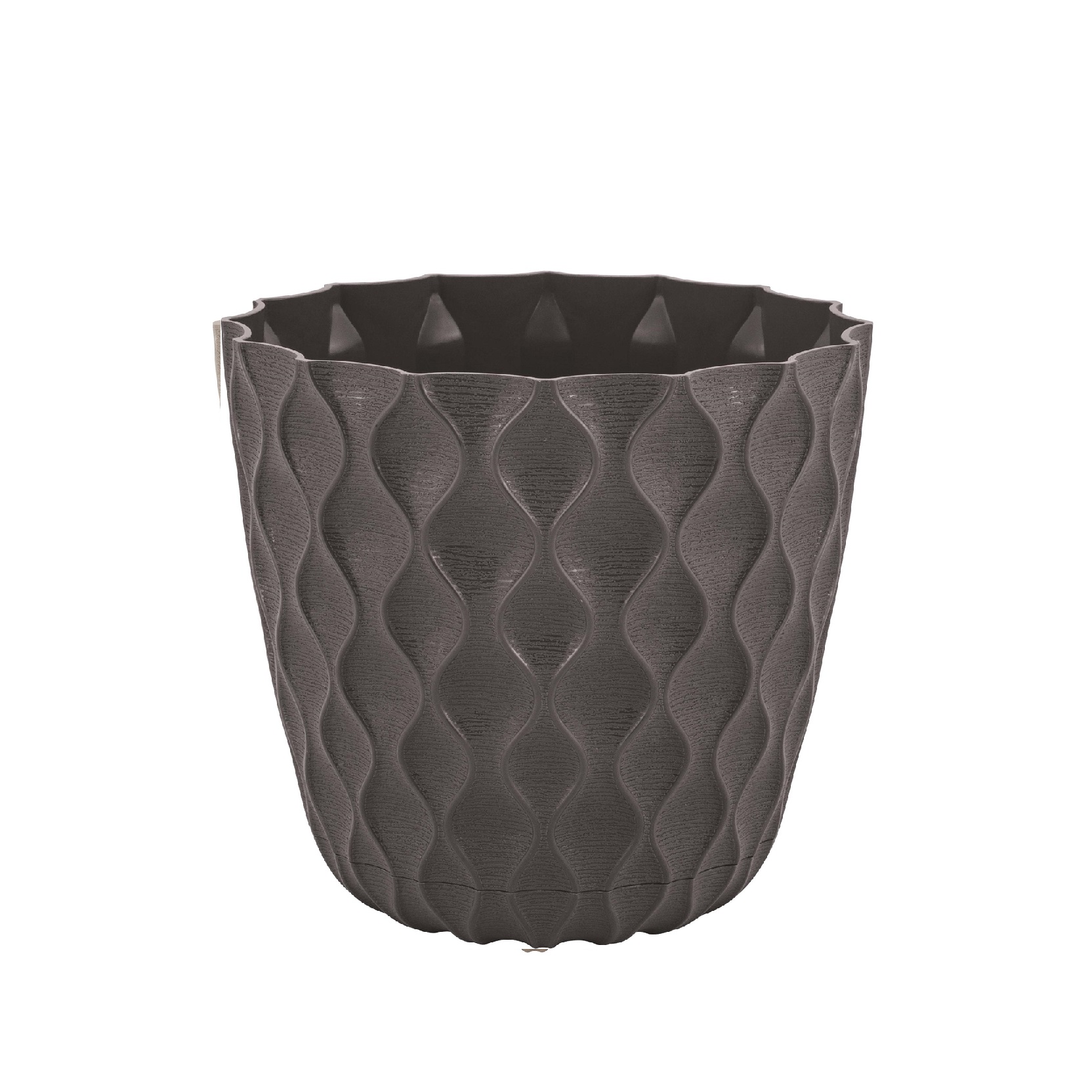 Кашпо пластм. "Wave"  1,4л d верха 145мм h132мм с поддоном Горький шоколад IG650110011 *1/10 Кашпо пластм. "Wave"  1,4л d верха 145мм h132мм с поддоном Горький шоколад IG650110011 *1/10