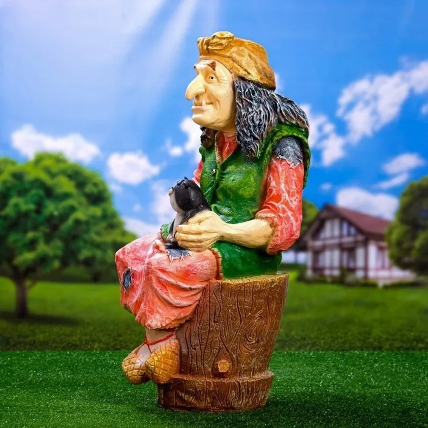 Садовая фигура "Баба Яга на ступе с кошкой" 74х40х36 см МИКС 1126860