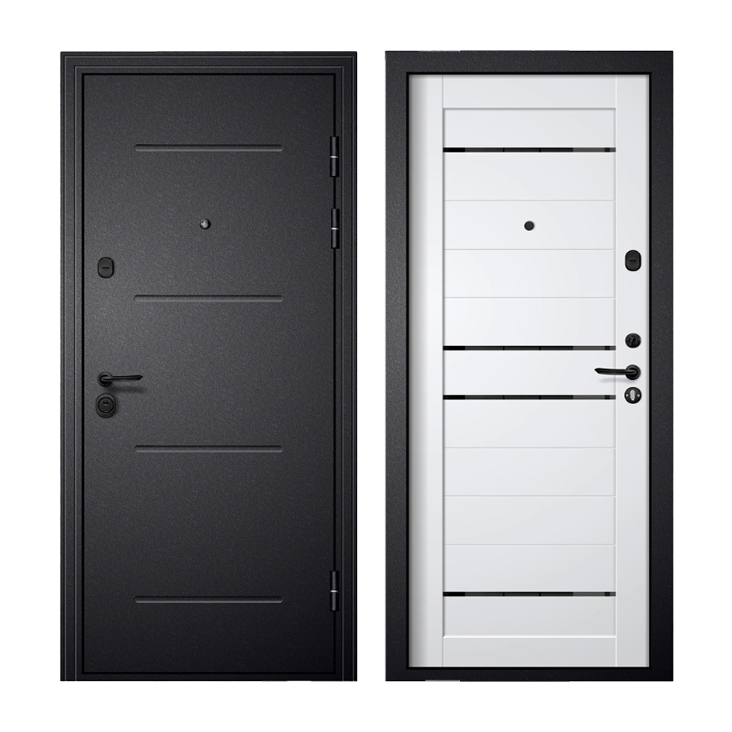 Дверь входная Двери Гуд М-3 GOODMAN, 860х2050х80 мм, со стеклом, правая, черный шелк/белый