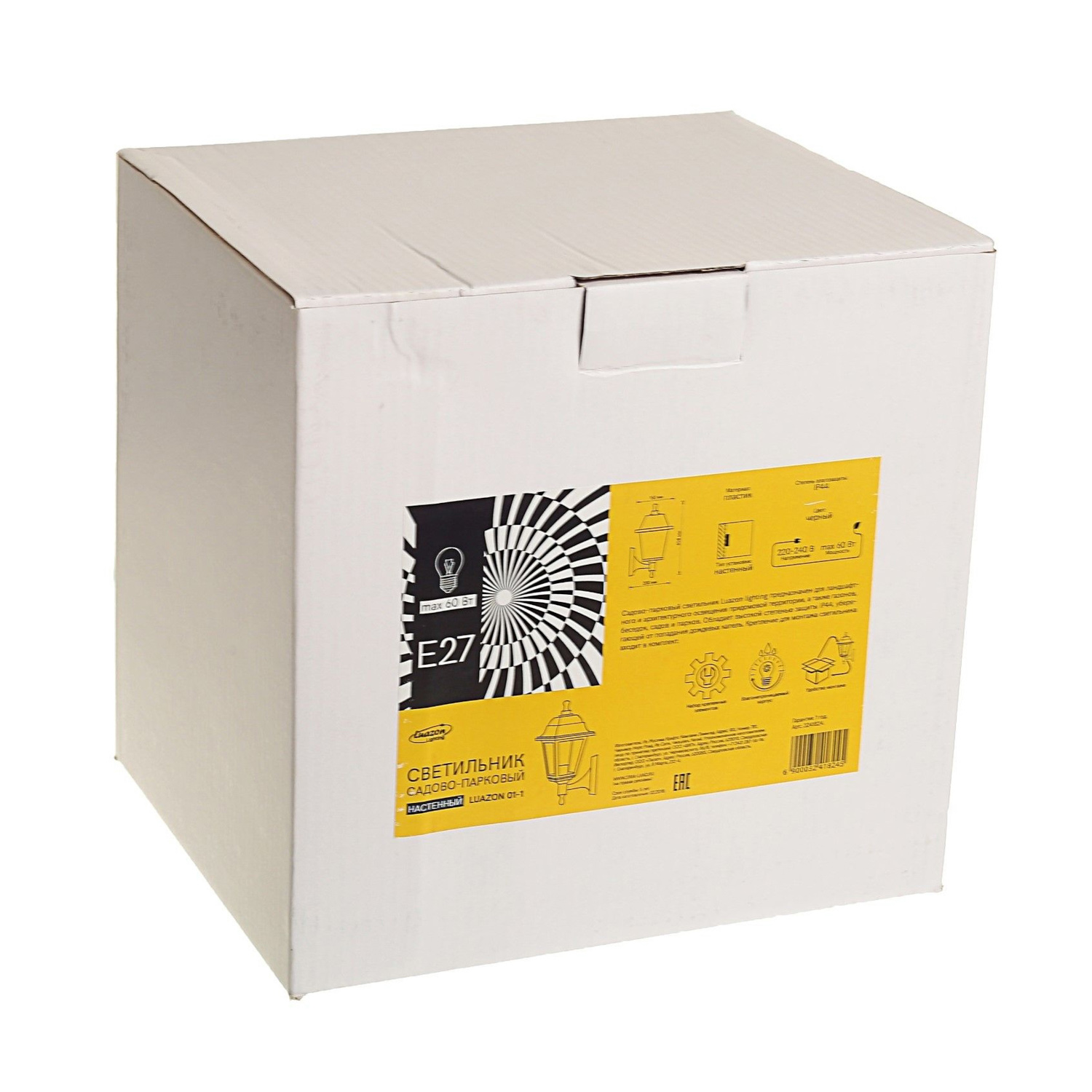 яяяСветильник Luazon 01-1, садово-парковый, четырехгранник, E27, настенный, вверх, черный