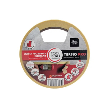 Лента клейкая малярная термостойкая "ТЕРМО PRO" 25мм х 25м арт.2010220 "TOOLBERG" *1/72