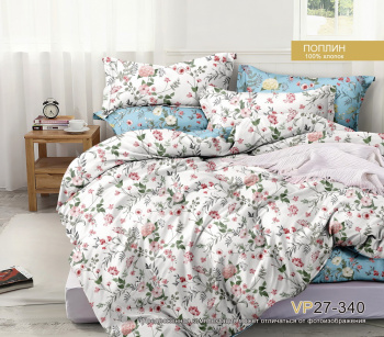 Постельное белье евро поплин на резинке Орхидея VP27-340, наволочки 70*70 - 2шт *1/4