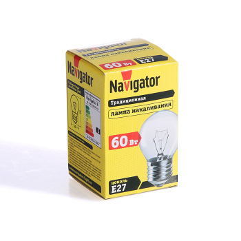 Лампа накаливания Navigator, Е27, шар, 60 Вт, 660 Лм, теплый белый свет