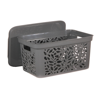 Корзина для хранения пластм. "Leaves" 405х275х207мм с Крышкой 18л Серый арт.83801("Полимербыт")*1/11 Корзина для хранения пластм. "Leaves" 405х275х207мм с Крышкой 18л Серый арт.83801("Полимербыт")*1/11