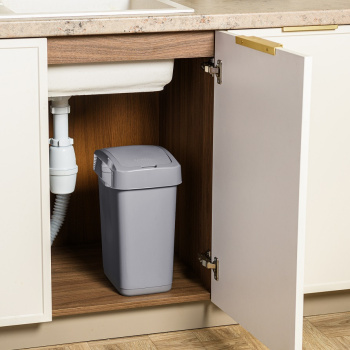 Контейнер д/мусора пластм. с откидной+"плавающей" крышкой 12л "Step" СерыйSC480611025 "Spin Clea"1/8