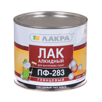 Лак ПФ-283 для внутренних работ по дереву и металлу глянцевый 1,8 кг Лакра *16252