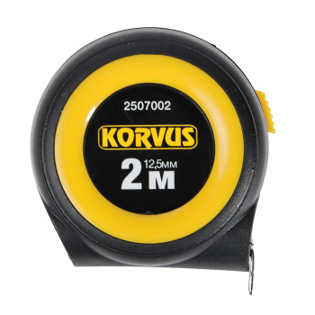 Рулетка 2м х16мм пластик. корпус стальная лента автостоп арт.2507002 KORVUS *1/12/240