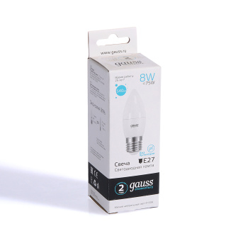 Лампа светодиодная Gauss Elementary, Е27, свеча, 8 Вт, 540 Лм, 4000 К, нейтральный белый