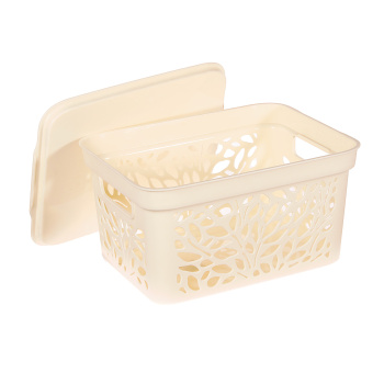 Корзина для хранения пластм. "Leaves" 274х197х140мм с Крышкой 5,5л Молочный 836 ("Полимербыт")*1/18 Корзина для хранения пластм. "Leaves" 274х197х140мм с Крышкой 5,5л Молочный 836 ("Полимербыт")*1/18