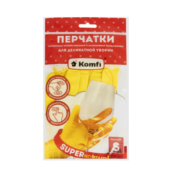 Перчатки латексные с хлопк.напыл."Делик.уборка" Прочные S(малый) 1пара DGL016L "Komfi" *12/240 Перчатки латексные с хлопк.напыл."Делик.уборка" Прочные S(малый) 1пара DGL016L "Komfi" *12/240