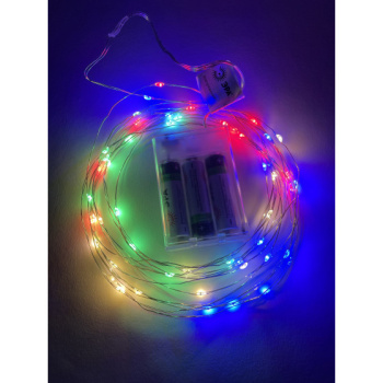 Гирлянда «Нить роса» ЭРА, 5 м, фиксинг, мульти, 50 LED, IP20, на батарейках