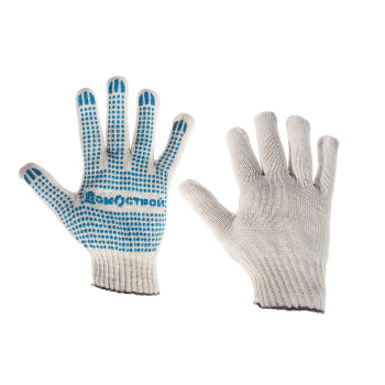 Перчатки рабочие ДомоСтрой, х/б с ПВХ, 4 нити