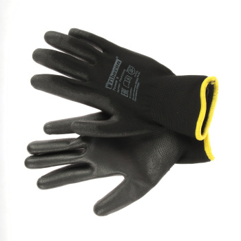 Перчатки рабочие полиэстер, с полиуритановым обливом, Черные, р-р 8(M) PR-PU052 "Fiberon" *1/12/120